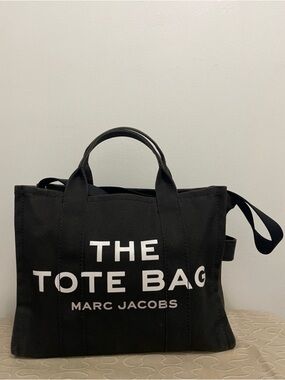 Marc Jacobs Black Canvas 'The Tote Bag' with White Logo
